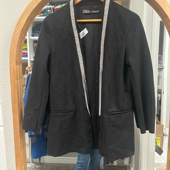 Zara Faux Suede Elegant Black Women's Jacket with beaded detail - Picture 4 of 9